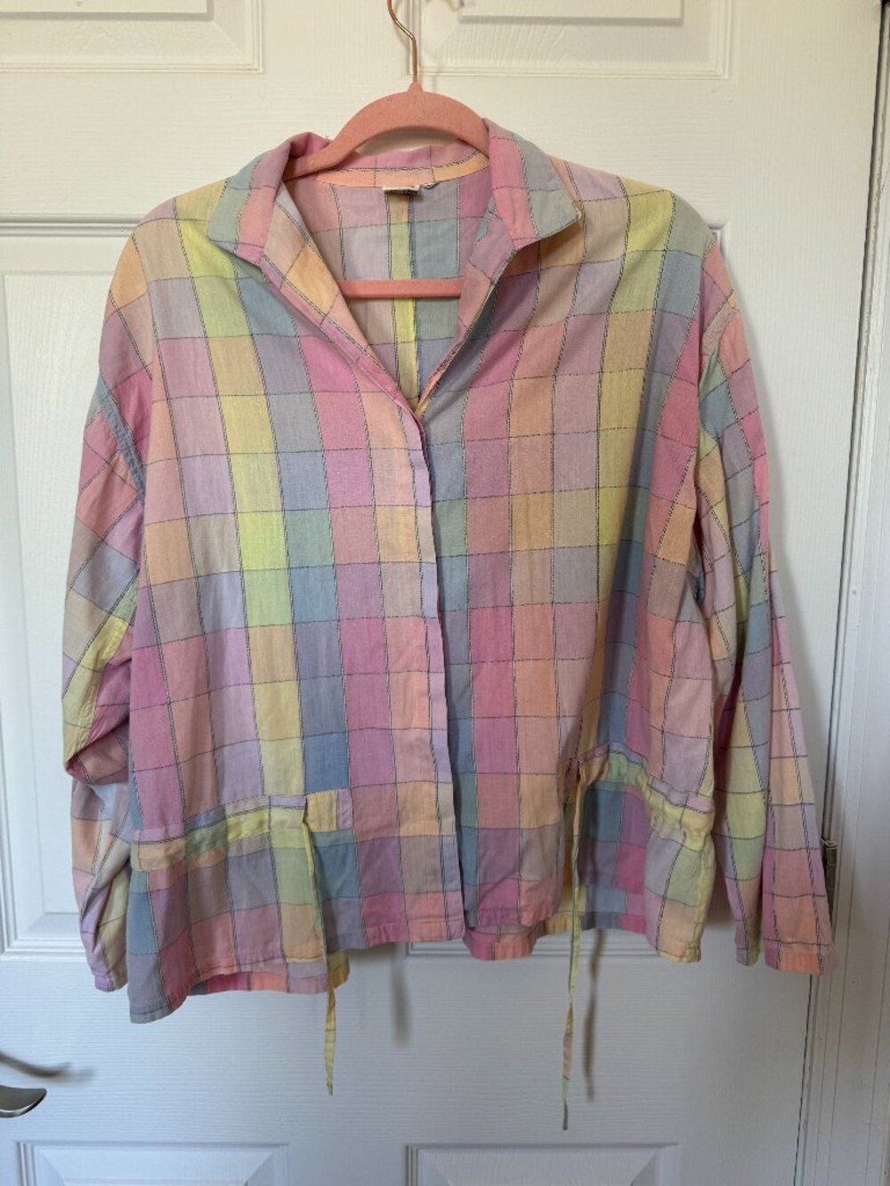 Vintage H&M Rainbow Plaid Button Up Blouse Size 38/40